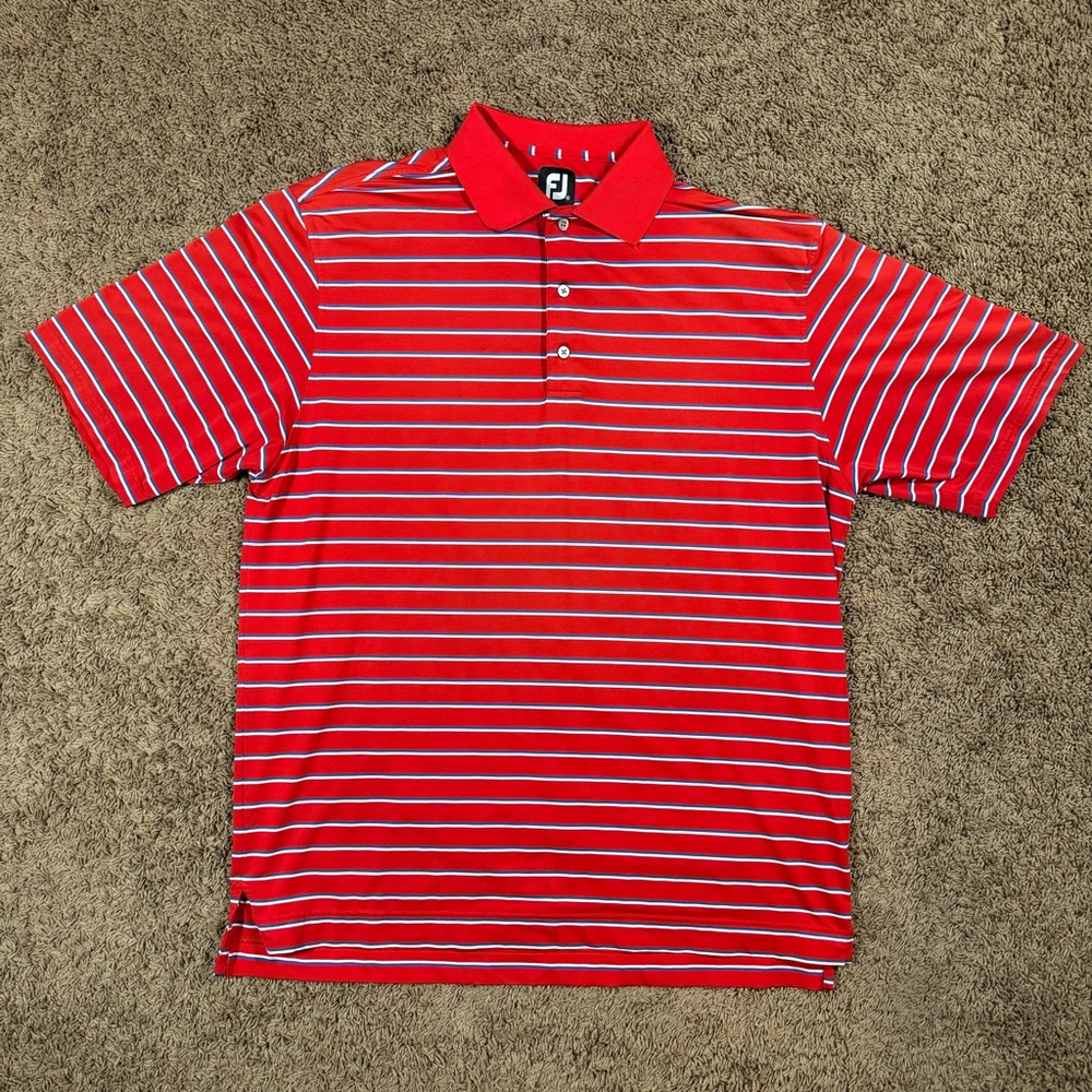 Foot Joy FJ Mens Polo Shirt XL Red Blue White Golf Striped TPC Southwind